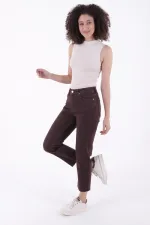 Fringe Ending High Waisted Mom Fit Jean  764-78-(26-33) Brown