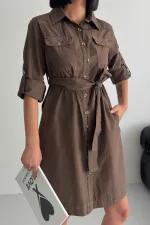 Düğmeli Uzun Gömlek Elbise 6102-78-(S-XL)