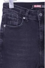High Waisted Mom Jean with Rhinestones on Leg Hems Sides 1881-03-(26-31) Anthracite Denim High Waisted Mom Jean with Rhinestones on Leg Hems Sides 1881-03-(26-31) Anthracite Denim