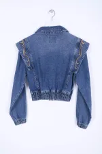 Denim Jacket with Embroidered Shoulder and Zipper Closure 1603-01-(SL-5) Denim Jacket with Embroidered Shoulder and Zipper Closure 1603-01-(SL-5)