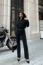 Beli Büzgülü Klasik Kot Tulum 3037-23-(S-L-3)