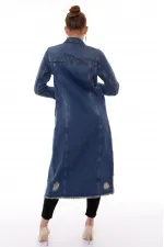 Ripped Long Denim Jacket 680-02-(S-XL) Dark Tinted Denim Ripped Long Denim Jacket 680-02-(S-XL) Dark Tinted Denim