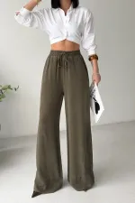 Paça Detaylı Lastikli Keten Pantolon  HS700-67-(S-XL)