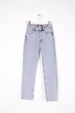 Fringe Ending High Waisted Mom Fit Jean  764-08-(26-33) Snow Light Blue