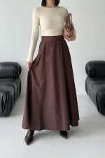 Ruffled Long Skirt with Elasticated Waist  1063-78-(36-44) Brown