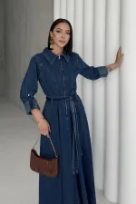 Püsküllü Uzun Kollu Kot Elbise  3016-26-(S-XL)