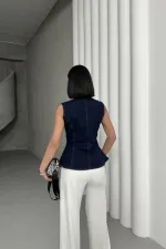 Belden Oturtmalı Düğmeli Kot Yelek 6086-17-(S-XL)