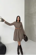 Büzgü Detaylı Kısa Kot Elbise  3040-72-(S-XL)
