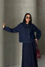 Baby Collar Denim Shirt 6095-17-(S-L-3) Slubbed Navy Blue