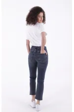 Fringe Ending High Waisted Mom Fit Jean  764-28-(26-33) Dark Blue Snow Denim