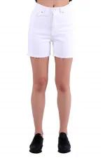 Basic Denim Short with Fringe Ending 264-50-(S-XL-6) White Basic Denim Short with Fringe Ending 264-50-(S-XL-6) White