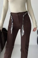 Parçalı Önü Yırtmaçlı Dikişsiz Paça Pantolon  1743-78-(27-32)