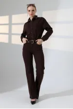 Classic Denim Jumpsuit with Elasticated Waist 3037-78-(S-XL) Brown