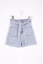 Elasticated Waist Denim Short with Belt 233-08-(S-XL-6) Snow Light Blue Elasticated Waist Denim Short with Belt 233-08-(S-XL-6) Snow Light Blue