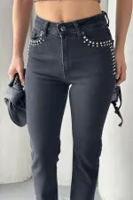 Taşlı Mom Fit Kot Pantolon 7023-23-(27-32) Taşlı Mom Fit Kot Pantolon 7023-23-(27-32)