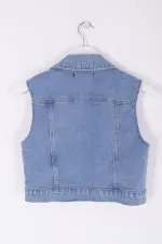 Fermuarlı Mini Kot Yelek 6018-15-(M-XL) Fermuarlı Mini Kot Yelek 6018-15-(M-XL)