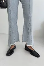 Mom Fit Jean with Asymmetrical Flared Legs 1859-08-(26-31) Snow Light Blue