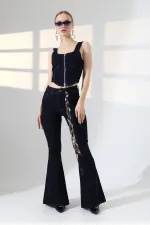 Wide Leg Flared Jean 7067-17-(27-32) Slubbed Navy Blue
