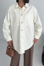 Oversize Denim Jacket with Buttons 6080-51-(S+L+3) Off White