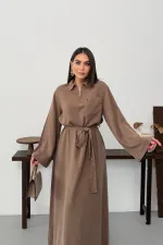 Belted Long Denim Dress 3035-72-(S-XL) Soil Belted Long Denim Dress 3035-72-(S-XL) Soil