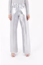 Wide Leg High Waisted Relaxed Jean  718-48-(26-31) Foiled Silver