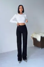 Stitched Hems Wide Leg Relaxed Jean  7026-07-(27-32) Black