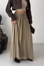 Elasticated Long Skirt HS131-74-(S-L-3) Green