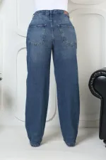 Wide Leg High Waisted Relaxed Jean  718-01-(32-36) Dark Blue Denim