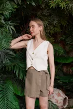 Linen Vest with Buttons HS603-51-(S-XL) Cream White Linen Vest with Buttons HS603-51-(S-XL) Cream White
