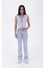 Stitched Hems Wide Leg Relaxed Jean 7026-08-(27-32) Snow Light Blue Stitched Hems Wide Leg Relaxed Jean 7026-08-(27-32) Snow Light Blue