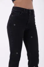 Taşlı Mom Fit Kot Pantolon  7023-08-(32-36)