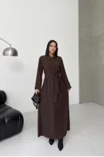 Buttoned Classic Long Denim Dress 3034-78-(S+L+3) Brown Buttoned Classic Long Denim Dress 3034-78-(S+L+3) Brown