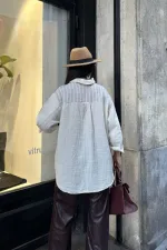 Çizgi Garnili Oversize Gömlek 6206-80-(S+L+3)