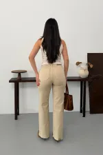 Wide Leg Palazzo Relaxed Jean with Decorative Front Pockets  1710-65-(27-32) Stone