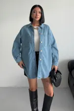 Oversize Denim Shirt 6090-25-(S+L+3) Middle Blue
