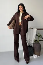 Oversize Denim Jacket with Buttons  6080-78-(S-L-3) Brown
