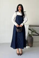 Strappy Relax Dress 3085-17-(S-XL) Slubbed Navy Blue Strappy Relax Dress 3085-17-(S-XL) Slubbed Navy Blue
