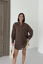 Uzun Tunik Keten Gömlek  HS611-78-(S-XL)