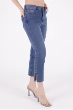 Mom Jean with Side Slits  1774-01-(28-33) Dark Blue Denim