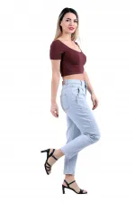 Önü Contalı Mom Fit Kot Pantolon  1720-42-(27-32)