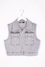 Fermuarlı Mini Kot Yelek  6018-32-(S-L-5)