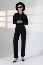Buttoned Classic Long Denim Dress 3034-23-(S+L+3) Regular Anthracite Buttoned Classic Long Denim Dress 3034-23-(S+L+3) Regular Anthracite