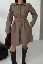 Büzgü Detaylı Kısa Kot Elbise  3040-72-(S-XL)