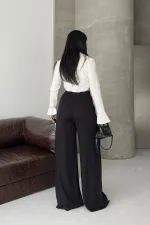 Elasticated Palazzo Trousers 7150-07-(36-42-4) Black