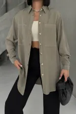Uzun Tunik Keten Gömlek  HS611-74-(S-XL)