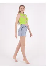 Ripped Denim Short with Fringe Ending 225-08-(S-XL-6-2) Snow Light Blue Ripped Denim Short with Fringe Ending 225-08-(S-XL-6-2) Snow Light Blue