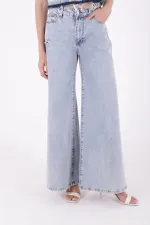 Geniş Saçaklı Paça Peçli Kot Pantolon  7041-14-(27-32)