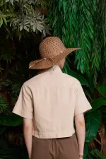 Düğmeli Kısa Kollu Keten Gömlek HS600-65-(S-XL)