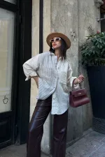 Çizgi Garnili Oversize Gömlek 6206-80-(S+L+3)