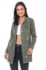 Fringe Finish Boyfriend Denim Jacket 679-67-(S-XL-6) Khaki Fringe Finish Boyfriend Denim Jacket 679-67-(S-XL-6) Khaki